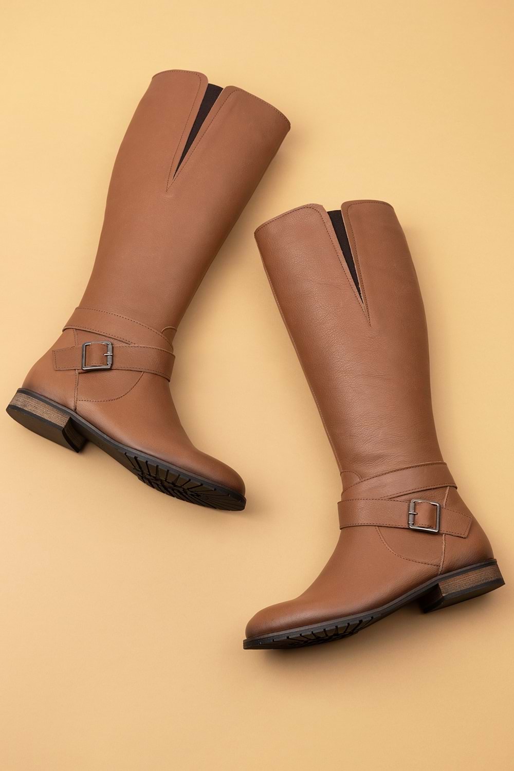 Gondol Hakiki Deri Yanları Latikli Esnek Binici Çizme anl.2704 - Ceviz - 40