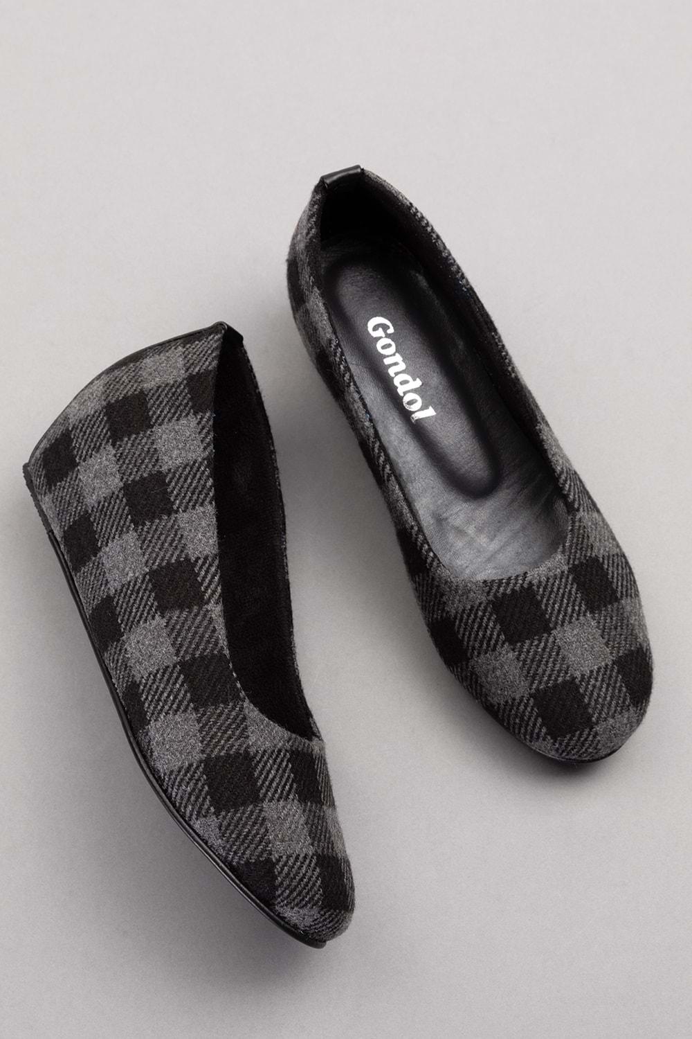 Gondol İçi Deri Ekose Desenli Ev Ayakkabısı mik.590 - Siyah - 41