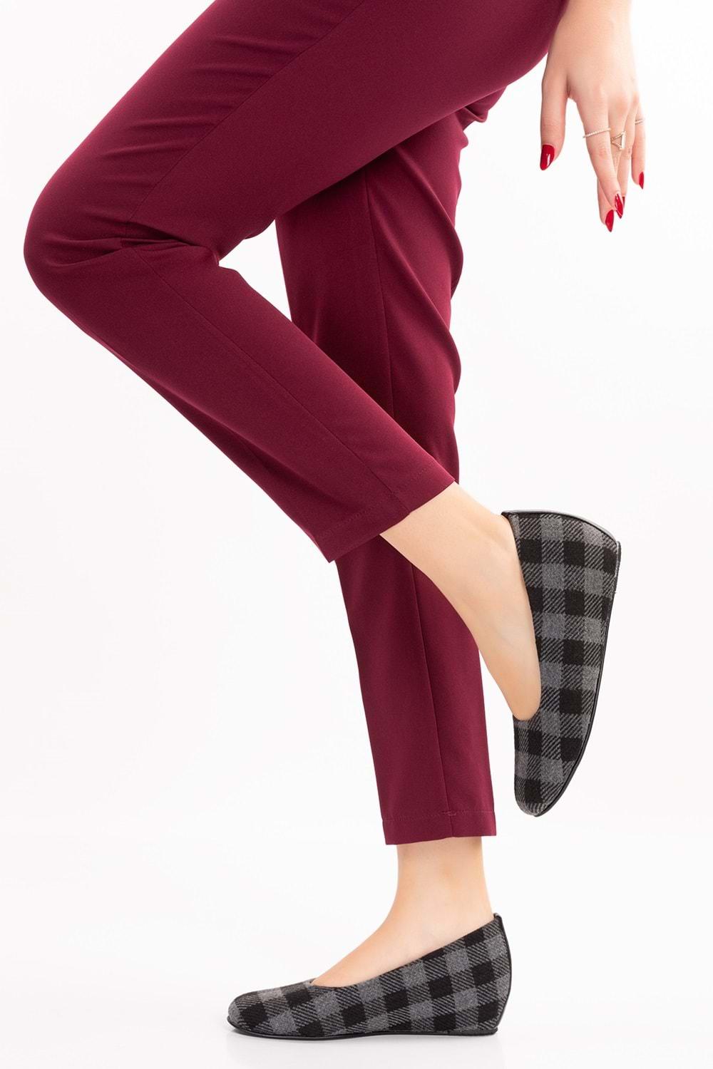 Gondol İçi Deri Ekose Desenli Ev Ayakkabısı mik.590 - Siyah - 41