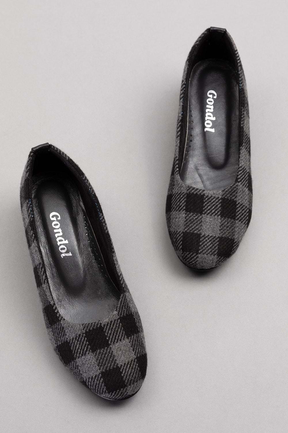 Gondol İçi Deri Ekose Desenli Ev Ayakkabısı mik.590 - Siyah - 41