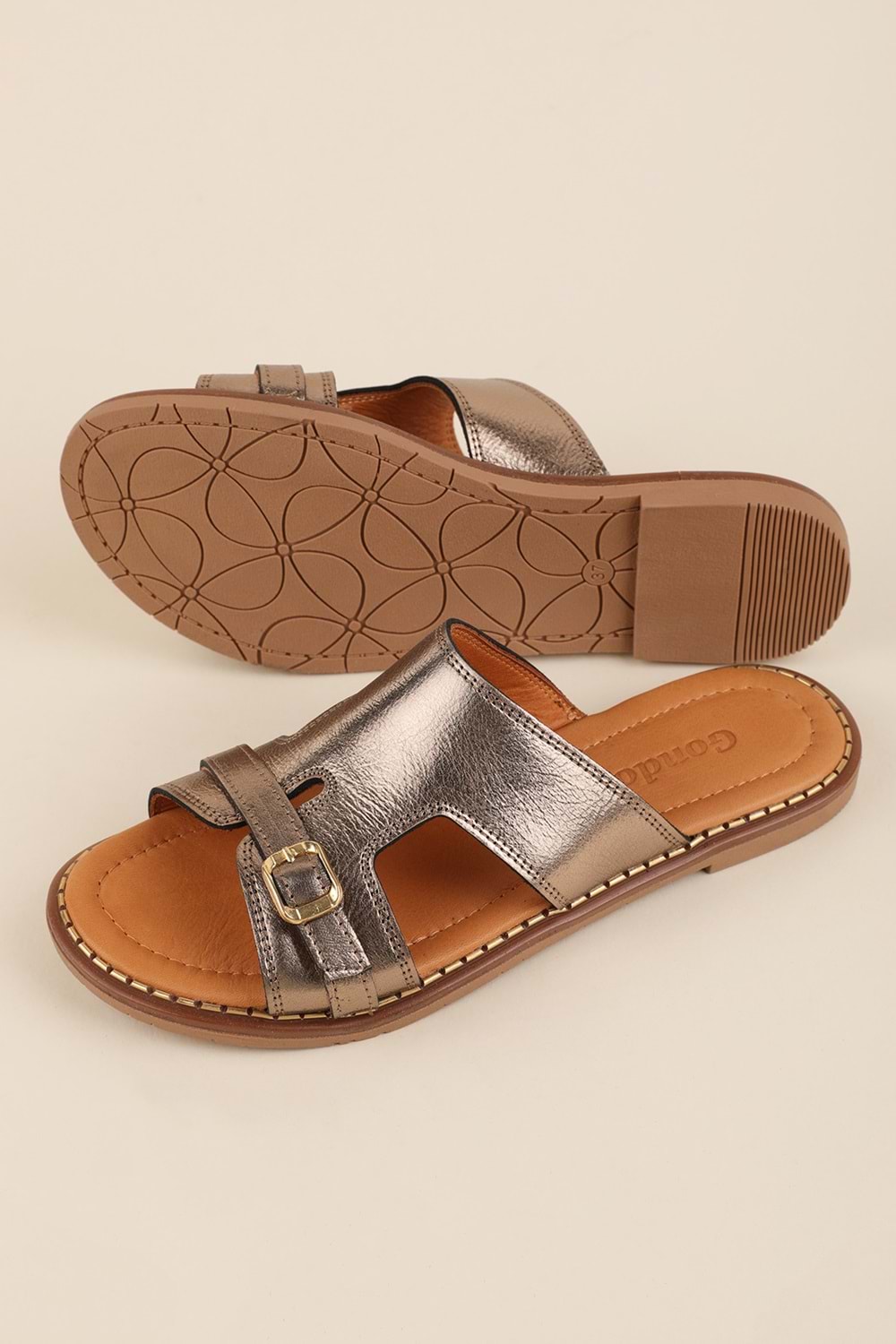 Gondol Hakiki Deri Raht Modern Günlük Terlik ez.5413mt - Bakır - 37