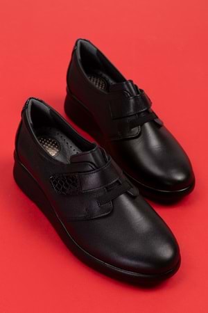 Gondol Hakiki Deri Anatomik Taban Rahat Lastik Bağcıklı Ayakkabı elnr.5808 - Siyah - 37