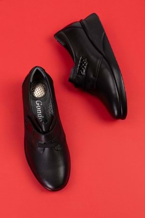 Gondol Hakiki Deri Anatomik Taban Rahat Lastik Bağcıklı Ayakkabı elnr.5808 - Siyah - 37