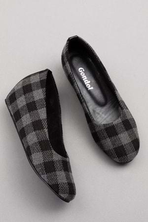 Gondol İçi Deri Ekose Desenli Ev Ayakkabısı mik.590 - Siyah - 41