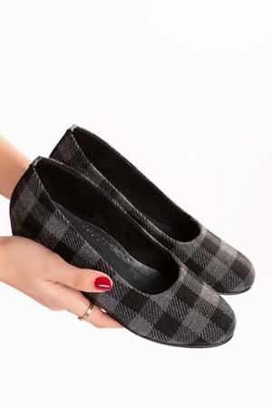 Gondol İçi Deri Ekose Desenli Ev Ayakkabısı mik.590 - Siyah - 41