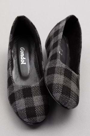 Gondol İçi Deri Ekose Desenli Ev Ayakkabısı mik.590 - Siyah - 41