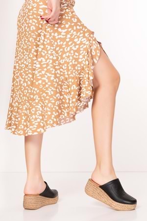 Gondol Kadın Hakiki Deri Platform Tabanlı Sabo Terlik anl.3244 - Siyah - 41