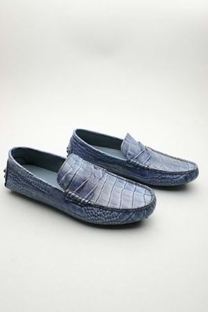 Gondol Erkek Hakiki Deri Klasik Loafer Mavi Croco 40 ttx.601183