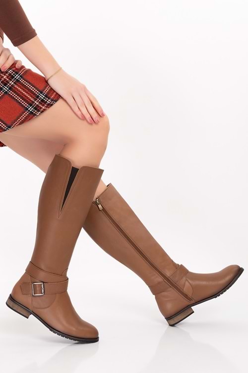 Gondol Hakiki Deri Yanları Latikli Esnek Binici Çizme anl.2704 - Ceviz - 40