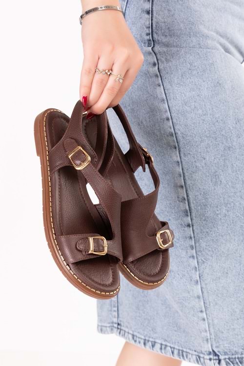 Gondol Hakiki Deri Topuklu Klasik Günlük Sandalet ez.5407mt